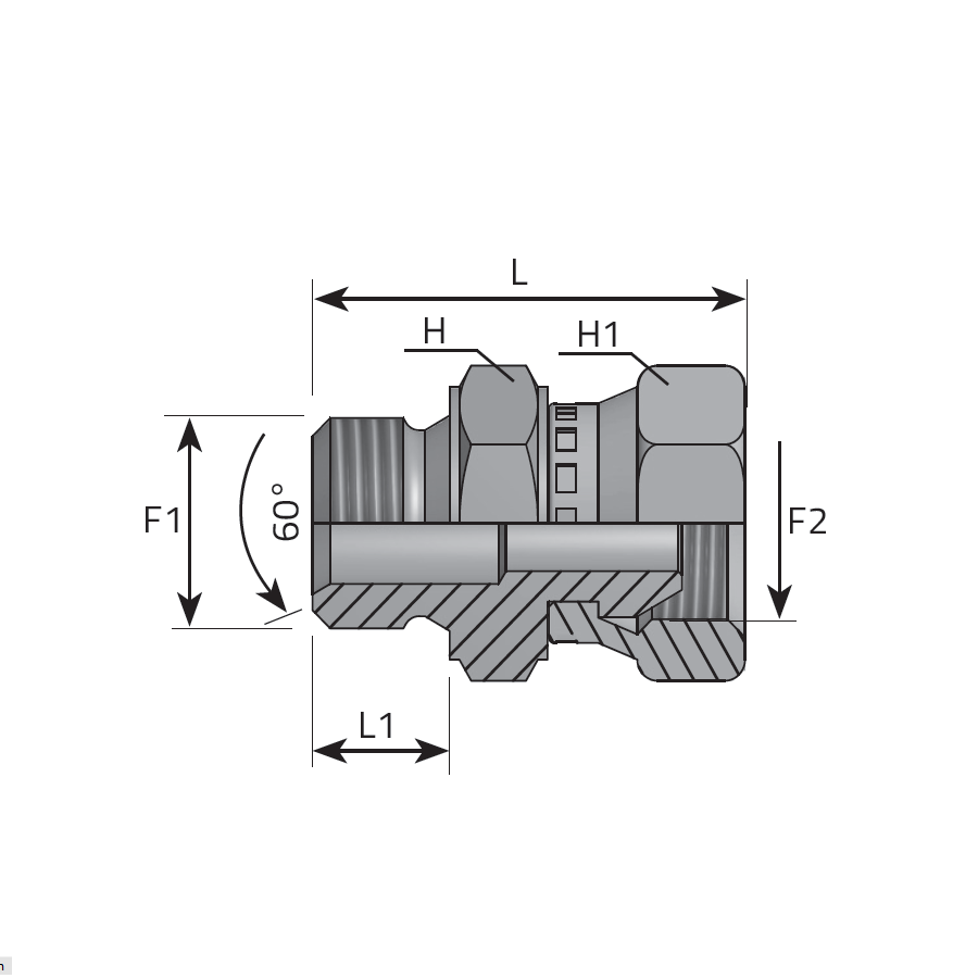 ADATTATORE DIRITTO - MASCHIO GAS CILINDRICO SV 60°- FEMMINA GIREVOLE GAS CILINDRICA