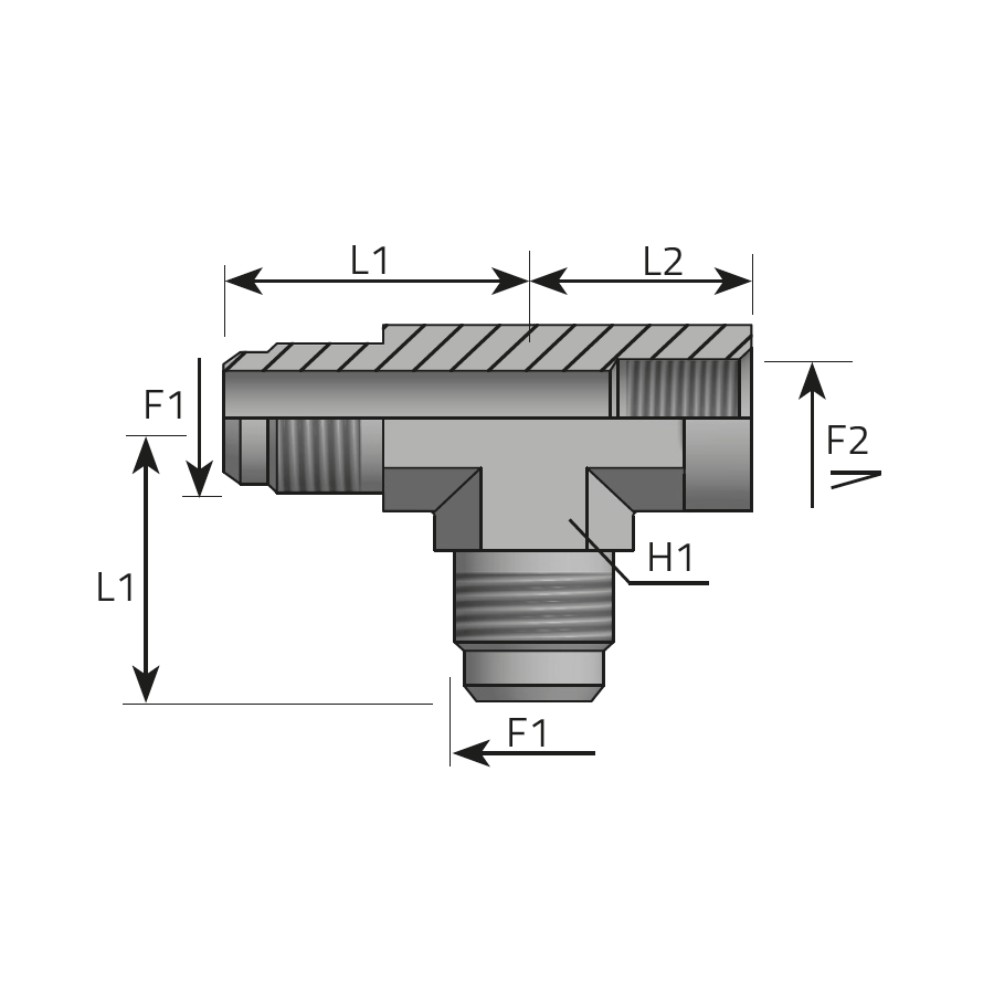 RUN TEE MALE JIC - UNMOVABLE FEMALE NPT -  Vitillo