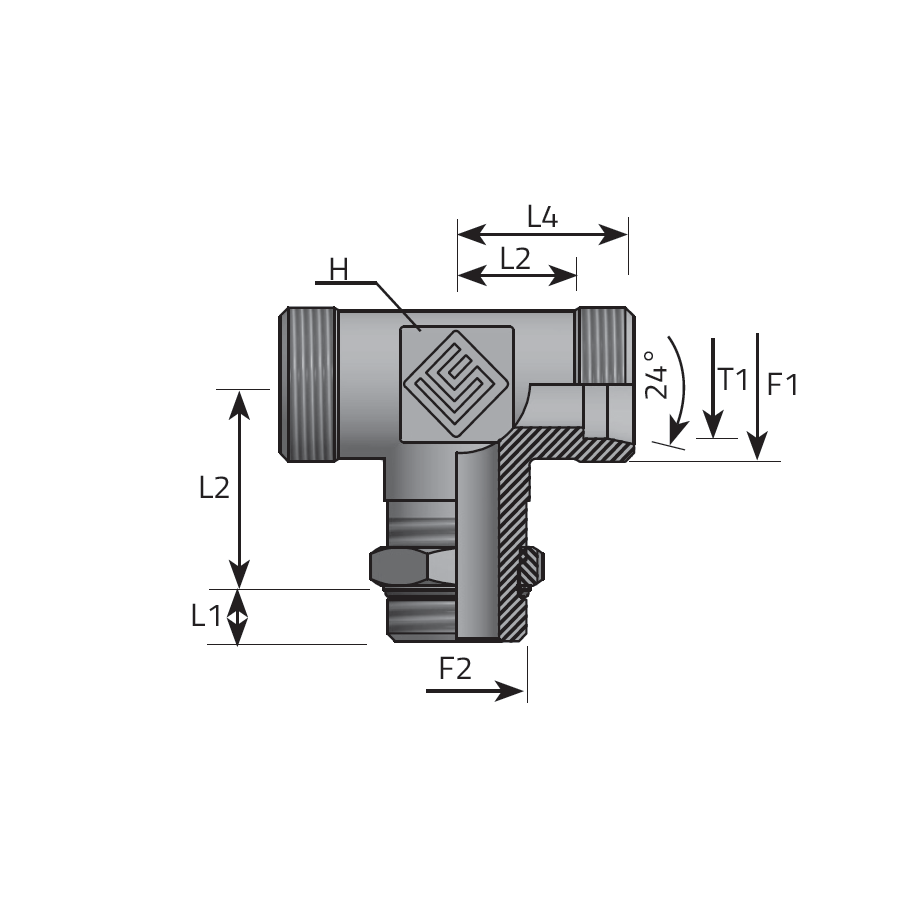 T ADAPTER DIN MALE/DIN MALE/METRIC MALE ADJUSTABLE AND RETAINING SEAL -  Vitillo
