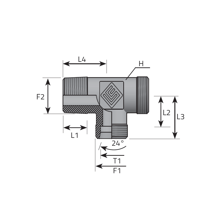 ADATTATORE T MASCHIO DIN - MASCHIO NPT AL BRACCIO